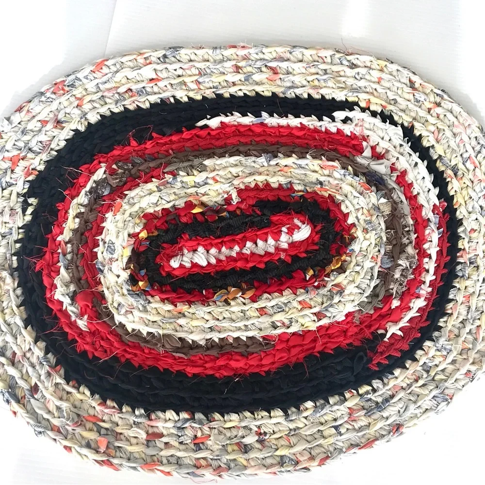 Handmade crocheted rug bathroom kitchen mat 20.5x27 in oval